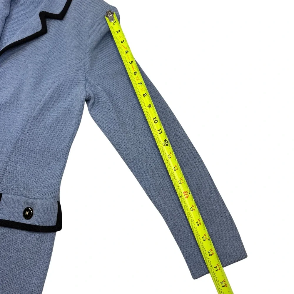 St. John Collection Knit Blazer‎ Women 4 Blue Black Trim Santana Longline Jacket